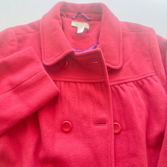Garnet Hill Hot Pink Double Breasted Wool Pea Coat - Girls 10 - Picture 1 of 8